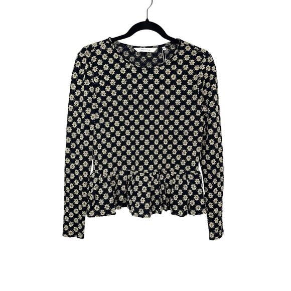 Rebecca Taylor NWT Women’s Black Ivory Lace Floral Peplum Top size Medium - Picture 2 of 7